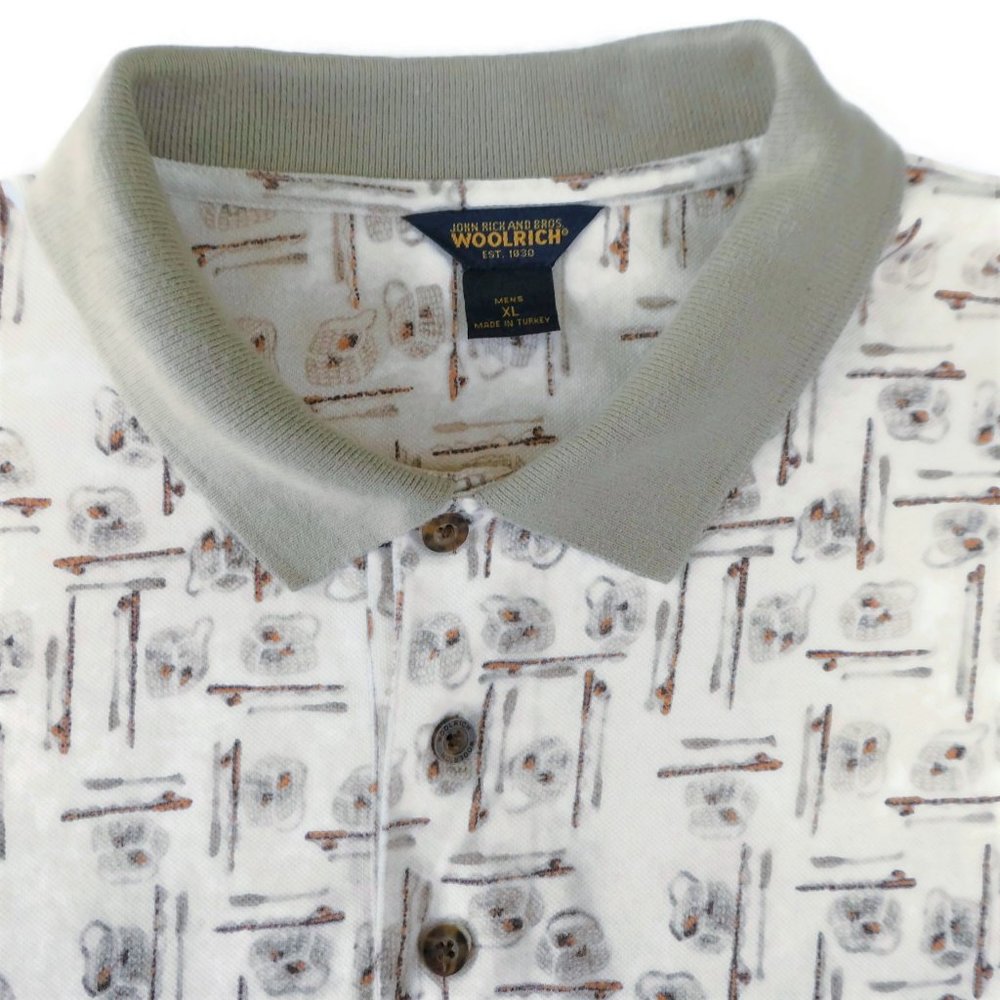 Vintage Woolrich Polo Fishing Rods Baskets Cotton Beige Short Sleeve Vents XL